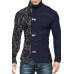 Men's Color Matching Leather Button Long-sleeved Knitted Cardigan